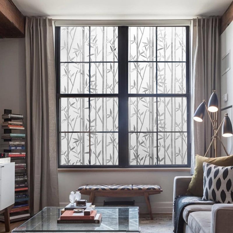 LEMON CLOUD Bamboo Window Film - Stained Glass Film Frosted Privacy Decal - Decorative Window Cling No Glue Removable Stickers (17.5 x 157.4 Inch) - Image 3